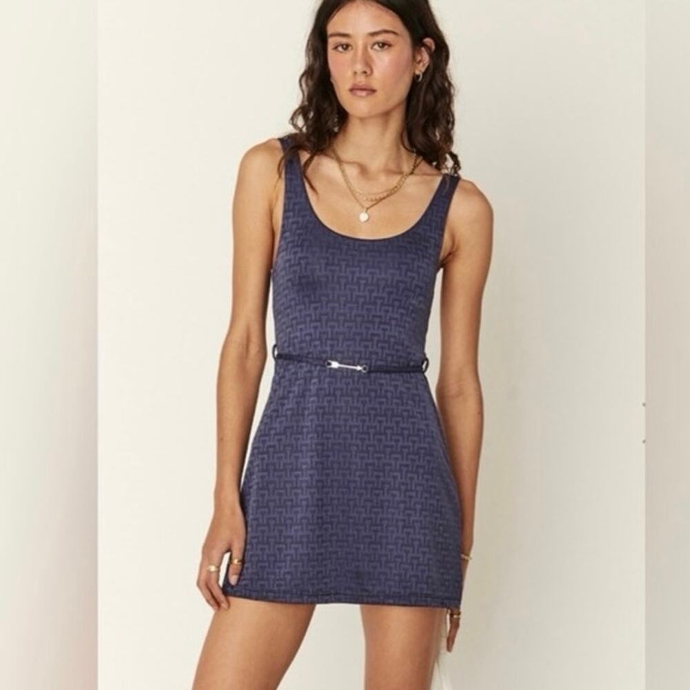 The Upside Size S US 6 Sportif Blair Tennis Dress Blue Gold Arrow Belt